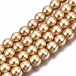 Chapelets de perles en hématite synthétique sans magnétique, ronde, plaqué or et de lumière, 6mm, Trou: 1~1.5mm, Environ 67~72 pcs/chapelet, 15.7 pouce