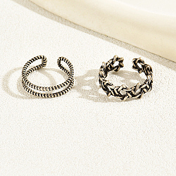 2 pièces ensemble d'anneaux de manchette ouverts en laiton de 2 styles, anneaux empilables, étoiles du nord, argent antique, diamètre intérieur: 14~17 mm, 1pc / style