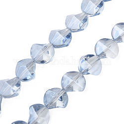 Galvanisieren Glasperlen, Mit Perlglanz plattiert, Twist, hellstahlblau, 13x13.5x9 mm, Bohrung: 1.2 mm, ca. 45 Stk. / Strang, 23.23 Zoll (59 cm)