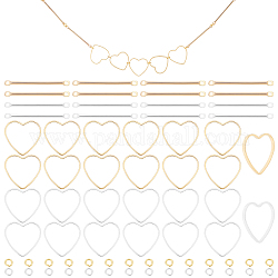 Pandahall élite anelli di collegamento a cuore in ottone e connettori di collegamento a barra di ferro, oro & colore acciaio inossidabile, 25x2x1.2mm, Foro: 1 mm e 13.5x14.5x1 mm, 30pcs / style