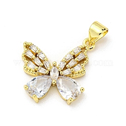 Brass Micro Pave Cubic Zirconia Pendants, Butterfly, Clear, 17.5x18x3.6mm, Hole: 5x3.5mm
