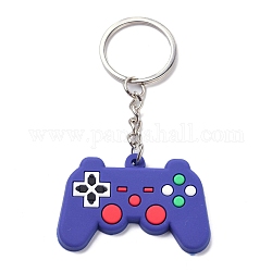PVC Game Controller Keychain, with Platinum Iron Ring Findings, Dark Slate Blue, 8.05cm