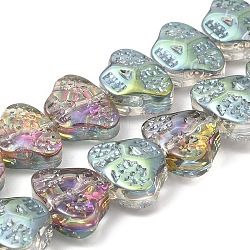 Transparentes perles de verre de galvanoplastie brins, arc-en-ciel plaqué, tête crâne, colorées, 13x10x6mm, Trou: 1mm, Environ 65 pcs/chapelet, 25.59'' (65 cm)