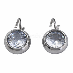 201 Stainless Steel Clear Cubic Zirconia Charms, Flat Round, Stainless Steel Color, 10.5x7x3.5mm, Hole: 2.5mm