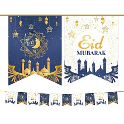 Banderas de papel del festival de ramadán, pancarta colgante, para fiestas, festivales, decoraciones para el hogar, Patrón de luna, 170x130mm, 15 pcs / Hilo