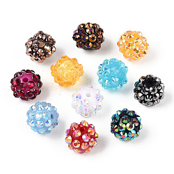 Perles de strass en résine de couleur AB, avec des perles rondes acryliques à l'intérieur, pour les bijoux de bubblegum, couleur mixte, 12x10mm, Trou: 2~2.5mm