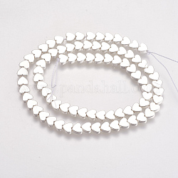 Chapelets de perles en hématite synthétique sans magnétiques, cœur, Plaqué Argent, 5x6x2mm, Trou: 1mm, Environ 81~83 pcs/chapelet, 16.1 pouce ~ 16.5 pouces