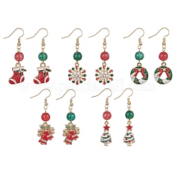 Orecchini pendenti in lega smaltata a tema natalizio con perline in resina, forme misto, 45~51x10.5~16.5mm