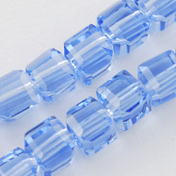 Fili di perline in vetro, sfaccettato, cubo, blu fiordaliso, 6x6x6mm, Foro: 1 mm, circa 100pcs/filo, 22 pollice