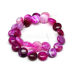 Natural Striped Agate/Banded Agate Beads Strands, Flat Round, Dyed, Fuchsia, 16x7.5mm, Hole: 1mm, about 24pcs/strand, 15inch