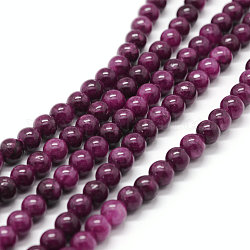 Chapelets de perles en jade jaune naturel, ronde, teinte, violet, environ 10 mm de diamètre, Trou: 1mm, environ 40 pcs / brin, 16 pouce
