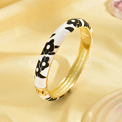 Braccialetto con fiori smaltati, braccialetto con cerniera in vera lega di zinco placcato oro 18k, bianco, diametro interno: 2-3/8 pollice (6 cm)