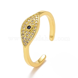 Синие стразы сглаз открытая манжета кольцо, украшения из латуни для женщин, золотые, размер США 6 1/2 (16.9 мм)