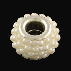 ABS Kunststoff Nachahmung Perle Rondelle Europäischen Perlen, mit silberner Farbe Messing Doppelkerne, Großloch perlen, cornsilk, 14~15x9 mm, Bohrung: 5 mm