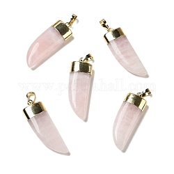 Pendentifs de quartz rose naturel, avec les accessoires en laiton de tonalité d'or, forme de poignard, 41~42x15~16x6.5~7.5mm, Trou: 5x7.5mm