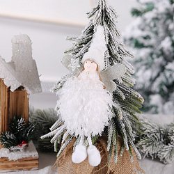 Décorations de pendentif en tissu, pour les décorations de Noël, ange avec une robe de plumes, blanc, 250x115mm