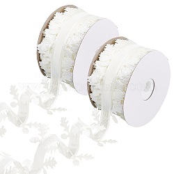 Rubans de polyester, bords doubles avec garniture de feuilles, blanc, 1-1/2 pouce (38 mm), environ 10.94 yards (10 m)/rouleau