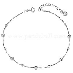 925 tobillera de cadena satélite de plata esterlina, regalo de mujer para la playa de verano, Platino, 8-1/4 pulgada (21 cm)