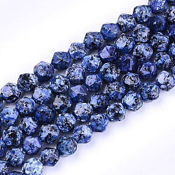Fili di perle di diaspro / kiwi di sesamo naturale, sfaccettato, tinto, perline rotonde con taglio a stella, blu, 9~10x9~10x9~10mm, Foro: 1 mm, circa 37pcs/filo, 14.5 pollice