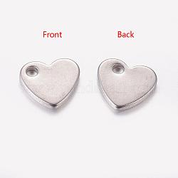Original Color Blacnk Stamping Tag Heart Charms 304 Stainless Steel Pendants, 10x9x1.5mm, Hole: 2mm