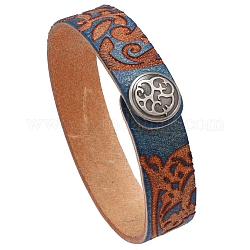 Bracelets à cordon en peau de vache à motif de branches, avec bouton d'alliage, bleu de Prusse, 8-5/8 pouce (22 cm)