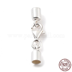 925 Sterling Silver Lobster Claw Clasps, with Cord Ends and 925 Stamp, Silver, 23mm, Inner Diameter: 3mm