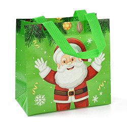 Laminierte, nicht gewebte, wasserdichte Taschen mit Weihnachtsmotiven, strapazierfähige, wiederverwendbare Einkaufstaschen, Rechteck mit Griffen, Kalk, Weihnachtsmann-Muster, 26.8x12.2x28.7 cm