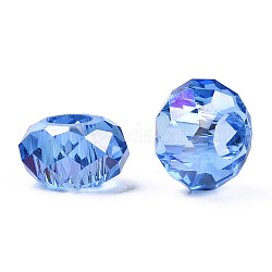 Glasperlen europäischen, Großloch perlen, keine Metallkern, ab Farbe plattiert, facettierte Rondelle, Kornblumenblau, 14x8 mm, Bohrung: 5 mm
