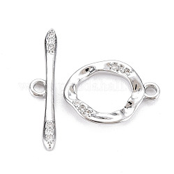 Brass Micro Pave Clear Cubic Zirconia Toggle Clasps, Nickel Free, Ring, Real Platinum Plated, Ring: 18x13.5x2mm, Hole: 1.8mm, Bar: 25.5x5x2mm, hole: 2mm