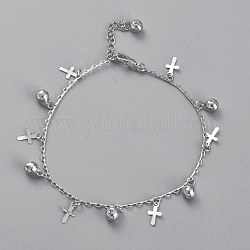 Bracelets en laiton croisé, avec chaînes porte-câbles et breloques cloches, platine, 8-1/2 pouce (21.7 cm)