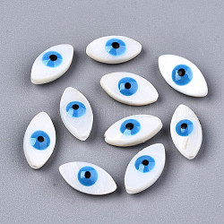 Perles de coquillages naturels d'eau douce, avec l'émail, paillettes émaillées, oeil de cheval avec mauvais oeil, Dodger bleu, 14x7.5x4.5mm, Trou: 0.8mm