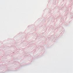 Transparent Glass Bead Strands, Faceted Teardrop, Pearl Pink, 8x6mm, Hole: 1mm, about 66~68pcs/strand, 19.6 inch