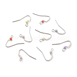 316 chirurgische Edelstahl-Ohrringhaken, mit Perlen und horizontaler Schleife, Edelstahl Farbe, Mischfarbe, 17x22x3 mm, Bohrung: 2 mm, 22 Gauge, Stift: 0.6 mm