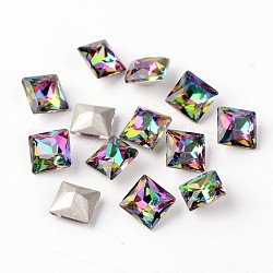 Cabujones de rhinestone cuadrados de cristal k9 facetados, imitación de cristal austriaco, espalda plateada, colorido, 6x6x3.5mm