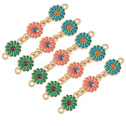 5 Stück Gänseblümchen-Blumen-Messing-Anhänger, mit bunter Emaille, für schmuck halskette armband ohrring handwerk, Drei-Blumen-Form, golden, 40x8 mm