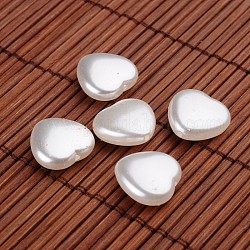 Coeur acrylique imitation perles de nacre, blanc, 15x15.5x6mm, Trou: 0.5mm, environ 480 pcs/500 g