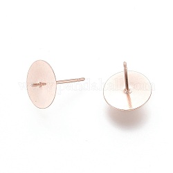 Accessoires de puces d'oreilles en 304 acier inoxydable, pour la moitié de perles percées, or rose, 13.5x10mm, pin: 0.8 mm