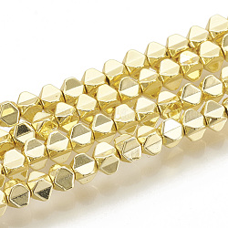 Electroplate Non-magnetic Synthetic Hematite Beads Strands, Golden Plated, 3x4.5x4.5mm, Hole: 1mm, about 120pcs/strand, 16.14 inch