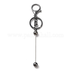 Porte-clés perlé barre en alliage pour la fabrication de bijoux bricolage artisanat, Avec fermoirs en homard en fer et anneau en fer, gunmetal, 15.5~15.8 cm