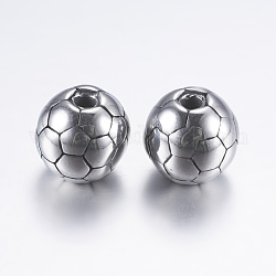 316 perline chirurgiche in acciaio inossidabile, pallone da calcio, argento antico, 10x9mm, Foro: 2 mm
