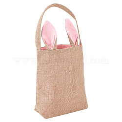 Nbeads sacs cadeaux oreilles de lapin sur le thème de Pâques, 19.8x12 sacs de lapin de pâques, paniers de pâques en forme d'oreille de lapin, sacs cadeaux en toile de jute, sac de shopping pour la chasse aux œufs de pâques, seaux de bonbons, rose et beige