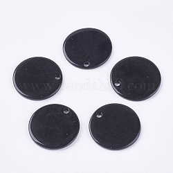 Colgantes de concha de agua dulce, aerosol pintado, plano y redondo, negro, 15x2mm, agujero: 1~1.5 mm