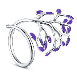 Регулируемое кольцо на палец из стерлингового серебра shegrace, 925 шт., с эмалью, листья, Размер 8, фиолетовые, 18 мм