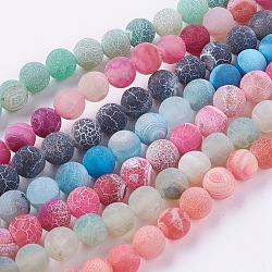 Chapelets de perle en agate naturelle patinée, teinte, mat, ronde, couleur mixte, 6mm, Trou: 1mm, Environ 64 pcs/chapelet, 13.6 pouce