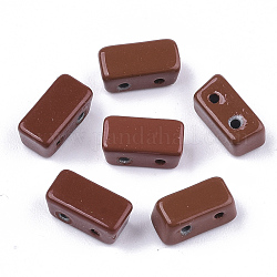 Spray Painted Alloy Multi-Strand Links, For Tile Elastic Bracelets Making, Trapezoid, Saddle Brown, 8x4x4mm, Hole: 1mm