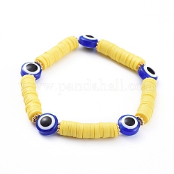 Bracciali elasticizzati malocchio, bracciali elasticizzati fatti a mano in perle di argilla polimerica, con perline in resina e perline distanziali in lega, giallo, 2-1/2 pollice (6.3 cm)