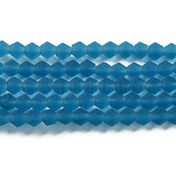 Imitez des brins de perles de verre dépoli en cristal autrichien, AA grade, toupie avec facettes, bleu acier, 3.5x3mm, Trou: 0.7mm, Environ 162~185 pcs/chapelet, 13.15~14.61 pouce (33.4~37.1 cm)