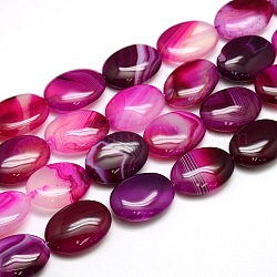 Natural Striped Agate/Banded Agate Oval Bead Strands, Dyed, Fuchsia, 20x15x8mm, Hole: 1.2mm, about 20pcs/strand, 15.74 inch