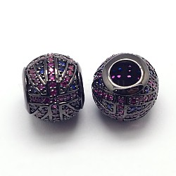 CZ Jewelry Brass Micro Pave Cubic Zirconia European Beads, Cadmium Free & Nickel Free & Lead Free, Large Hole Rondelle Beads, the Union Flag, Gunmetal, 12x10mm, Hole: 4.5mm