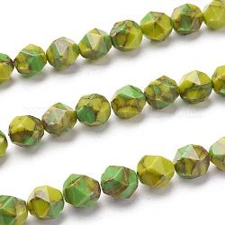 Perline turchesi linea oro sintetiche, perline rotonde con taglio a stella, sfaccettato, tinto, giallo verde, 7.5~8mm, Foro: 1.2 mm,circa47pcs/filo, 15.55 pollici (39 cm)